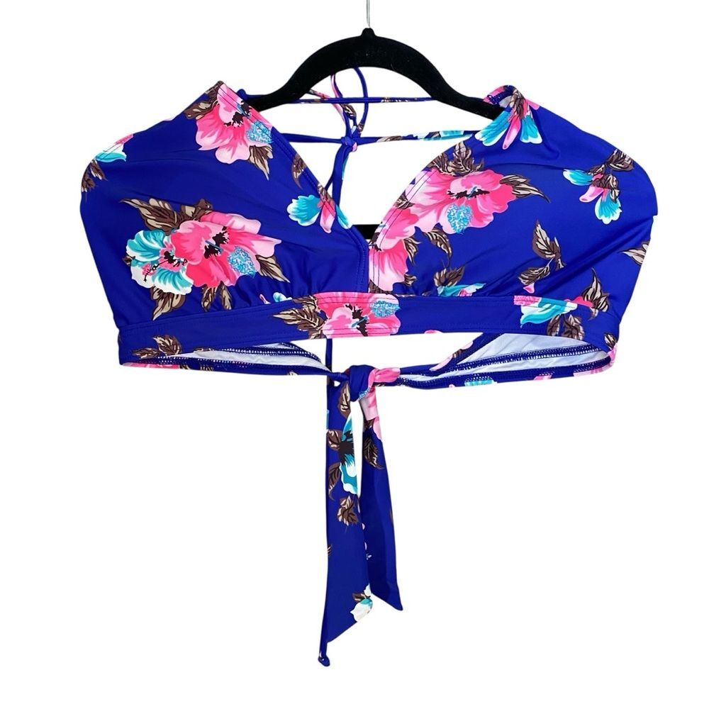 COCOShip Floral Blue Halter Tankini Top SZ 14